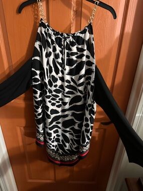 Melissa Paige Black & White Animal Print Mini Skirt with Gold Chain Straps